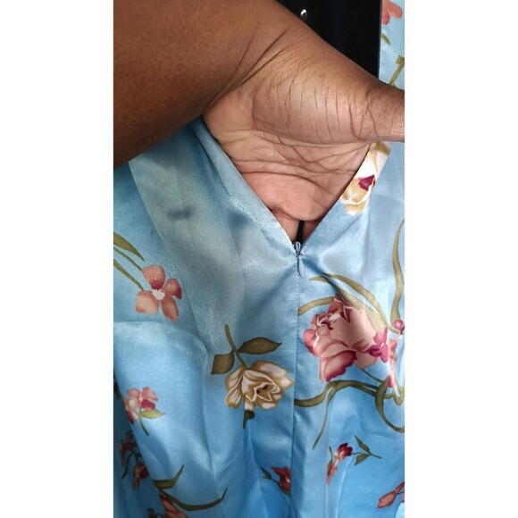 Vintage One Hanes Place Kaftan Dress Housecoat Sz Small Blue Floral Cottagecore - Picture 4 of 9